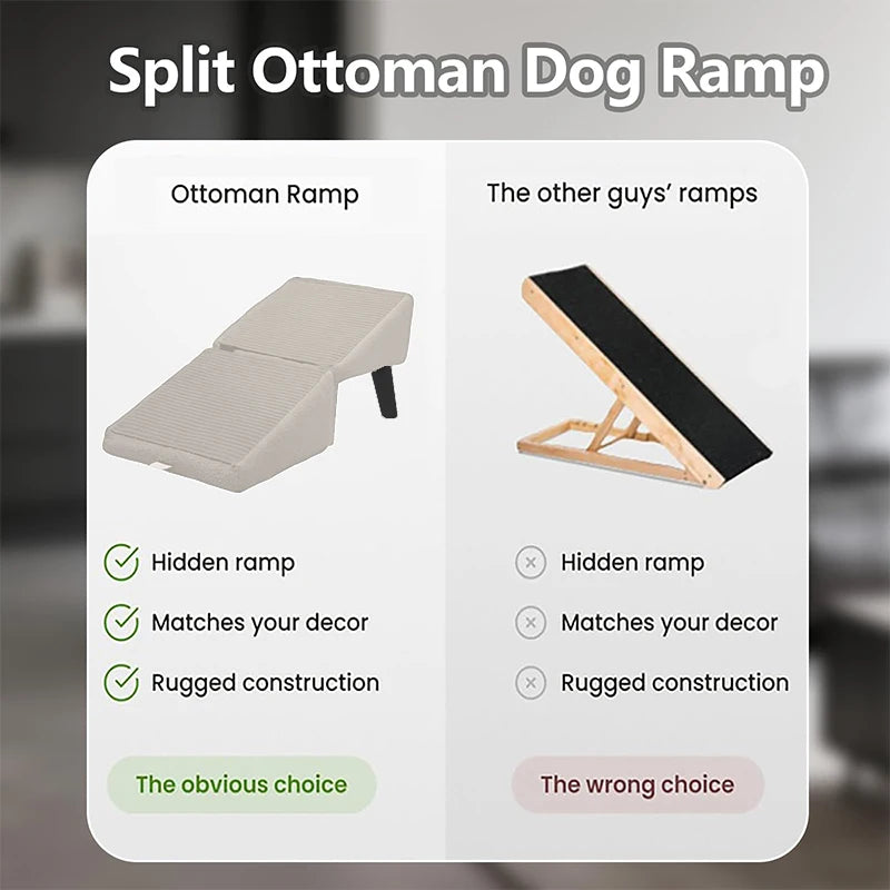 Hot 2-In-1 Convertible Wooden Home Step Stool Dog Ramp Stairs, Dog Ramp Ottoman, Folding Non Slip Split Ottoman Doggie Ramp