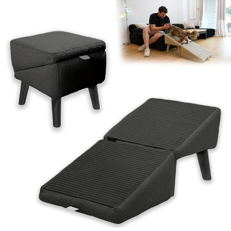 Hot 2-In-1 Convertible Wooden Home Step Stool Dog Ramp Stairs, Dog Ramp Ottoman, Folding Non Slip Split Ottoman Doggie Ramp