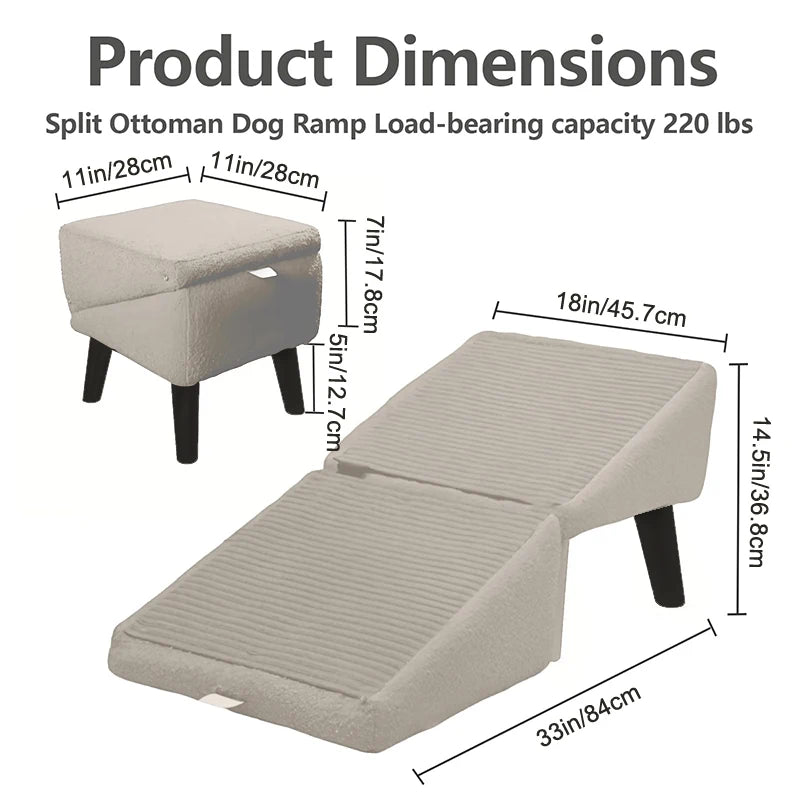 Hot 2-In-1 Convertible Wooden Home Step Stool Dog Ramp Stairs, Dog Ramp Ottoman, Folding Non Slip Split Ottoman Doggie Ramp