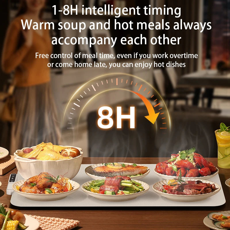 Foldable Silicone Food Warmer Pad with 8 Temperature Settings for Portable Meal Insulation