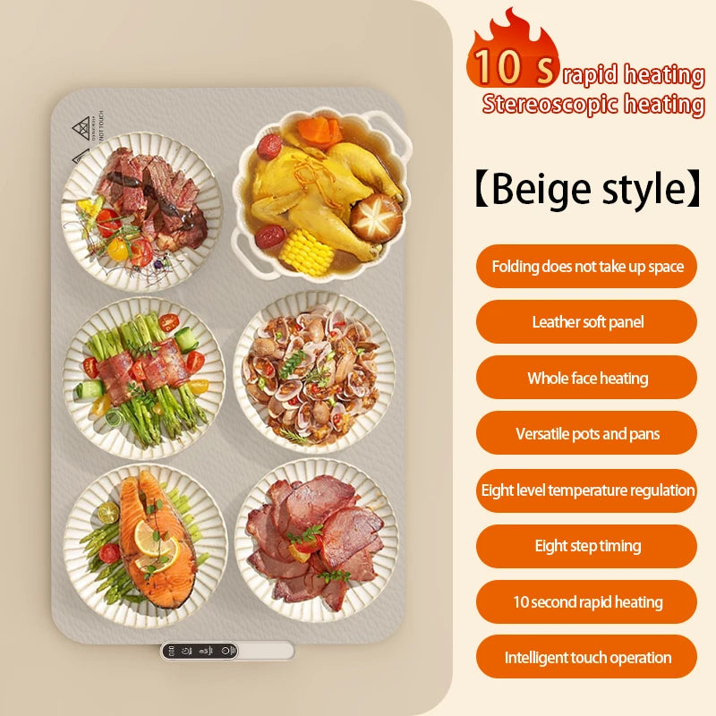 Foldable Silicone Food Warmer Pad with 8 Temperature Settings for Portable Meal Insulation