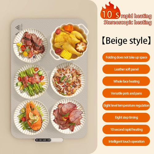 Foldable Silicone Food Warmer Pad with 8 Temperature Settings for Portable Meal Insulation
